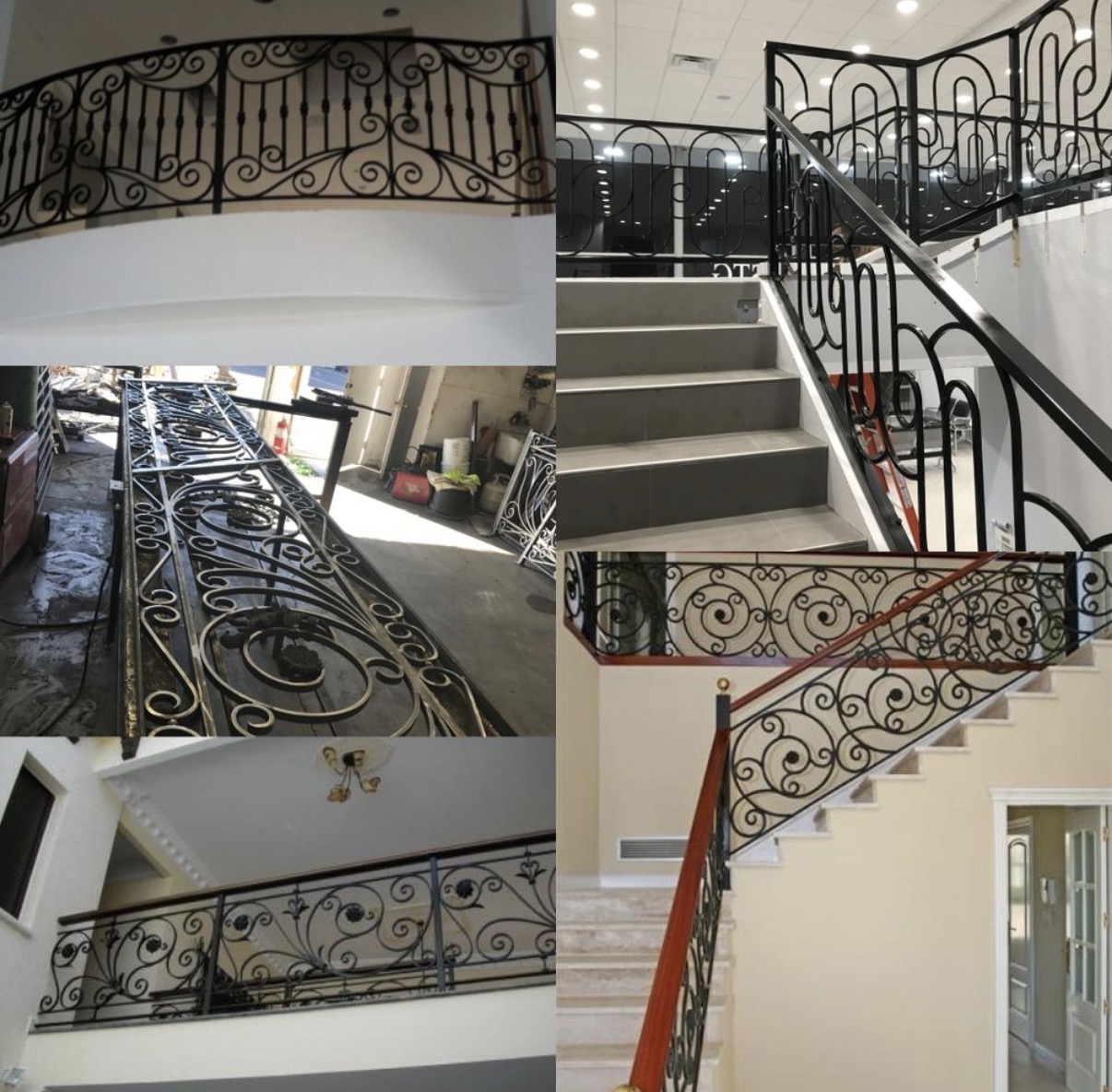 Custom iron staircase railings with ornate scrollwork