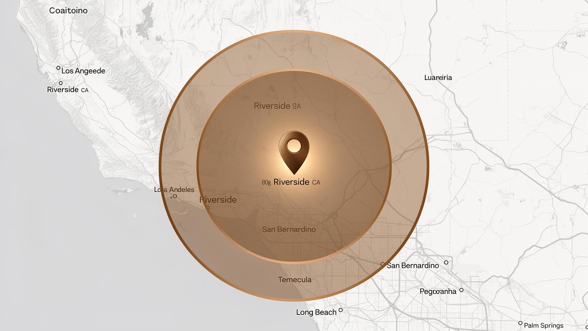 Map showing Madrid Fences 80-mile service radius around Riverside, California
